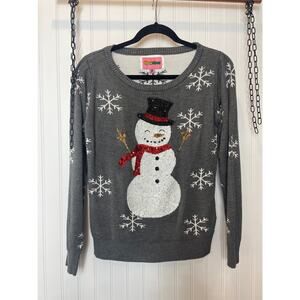 Tipsyelves Womens Gray Sequined Snow Day Ugly Christmas Sweater Size M